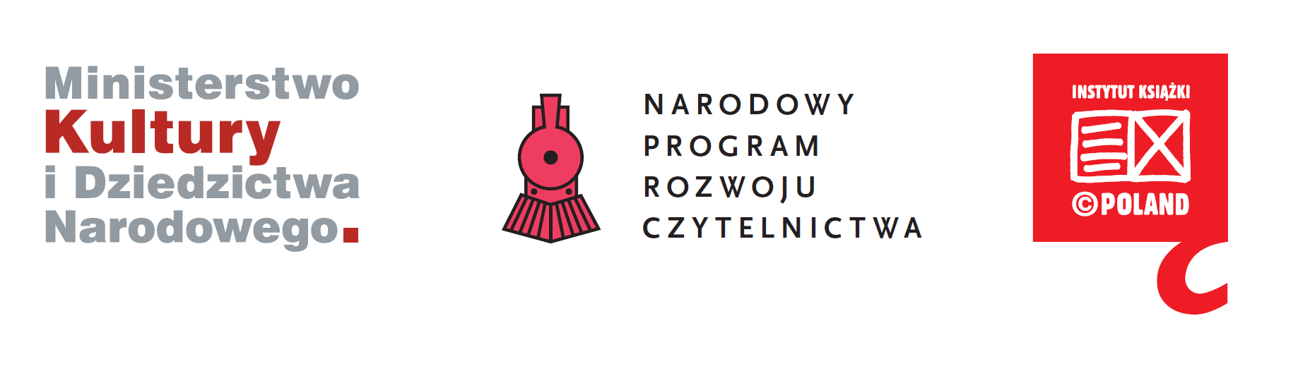 Logotypy projektu. Od lewej Logo Ministerstwa Kultury i Dziedzictwa Narodowego, logo Narodowego Programu Rozwoju Czytelnictwa, logo Instytutu Książki