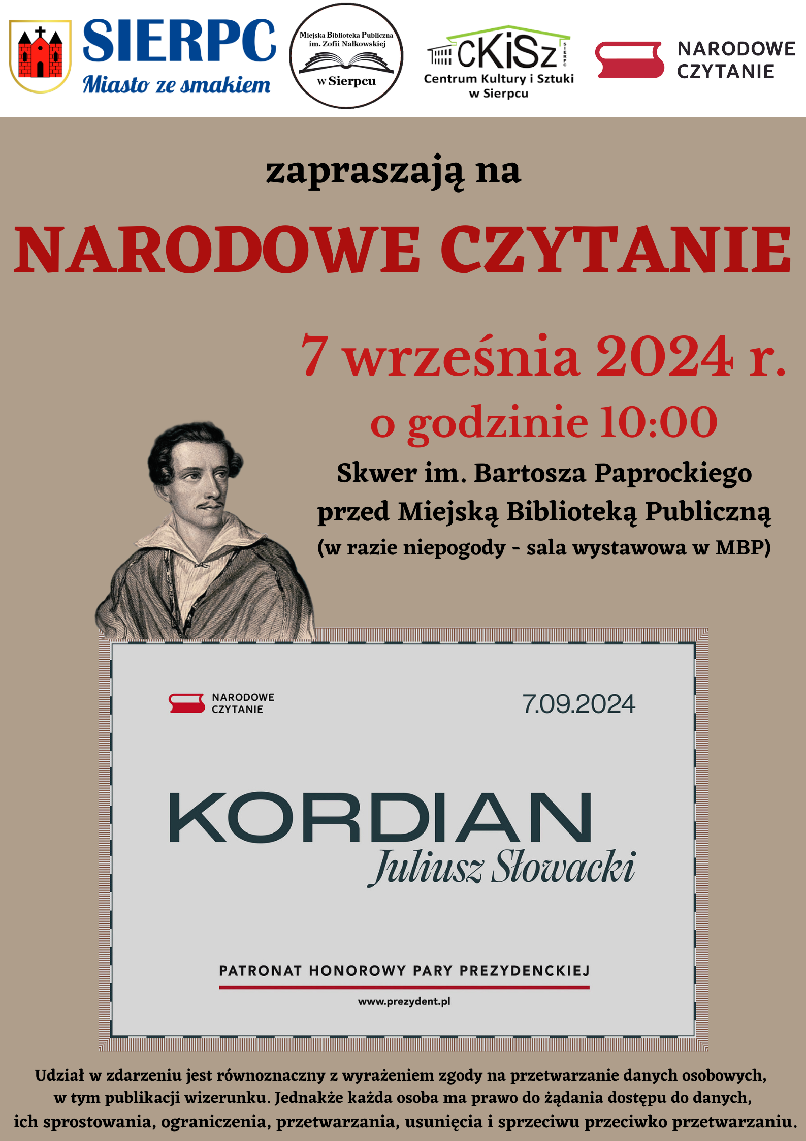 Plakat zapraszający na Narodowe Czytanie 